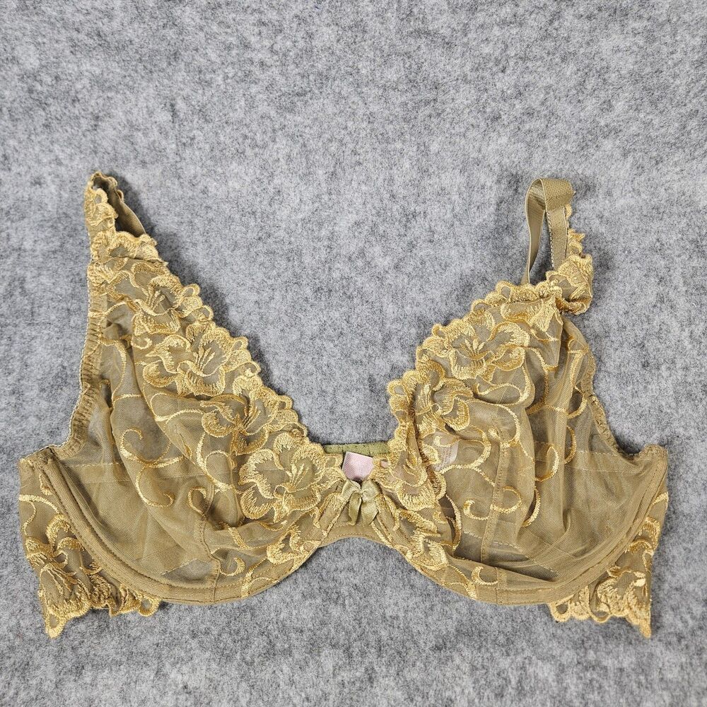 Victoria’s Secret Golden Lace Underwire Bra Sleep Sexy Intimates Size 34DD